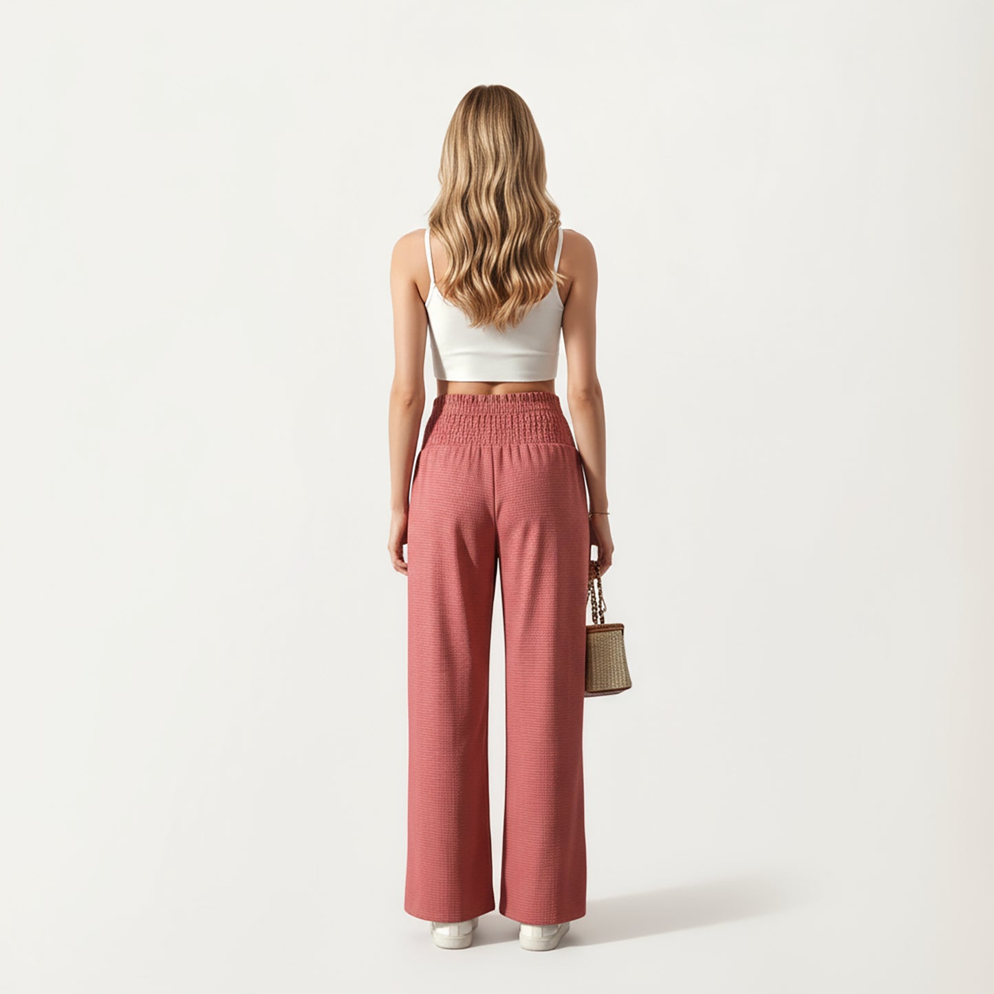 Soft Textured Knit Lounge Pants with Wide Leg Silhouette and Stretch High Waistband Featuring Decorative Button Front Detail