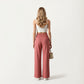 Soft Textured Knit Lounge Pants with Wide Leg Silhouette and Stretch High Waistband Featuring Decorative Button Front Detail