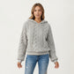 Plush Textured Hoodie with Cable Inspired Patterning, Soft High Pile Fabric, Relaxed Long Sleeves and Ribbed Trim Accents