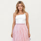 Layered Tulle Midi Skirt with Cascading Ruffle Panels and Soft Flowing Sheer Texture Creating a Voluminous Lightweight Silhouette