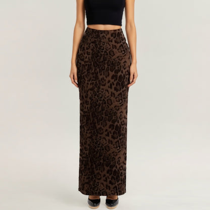 Leopard Print Maxi Skirt with Smooth Stretch Fabric, Soft Straight Silhouette and Clean High Waist Fit for Effortless Movement