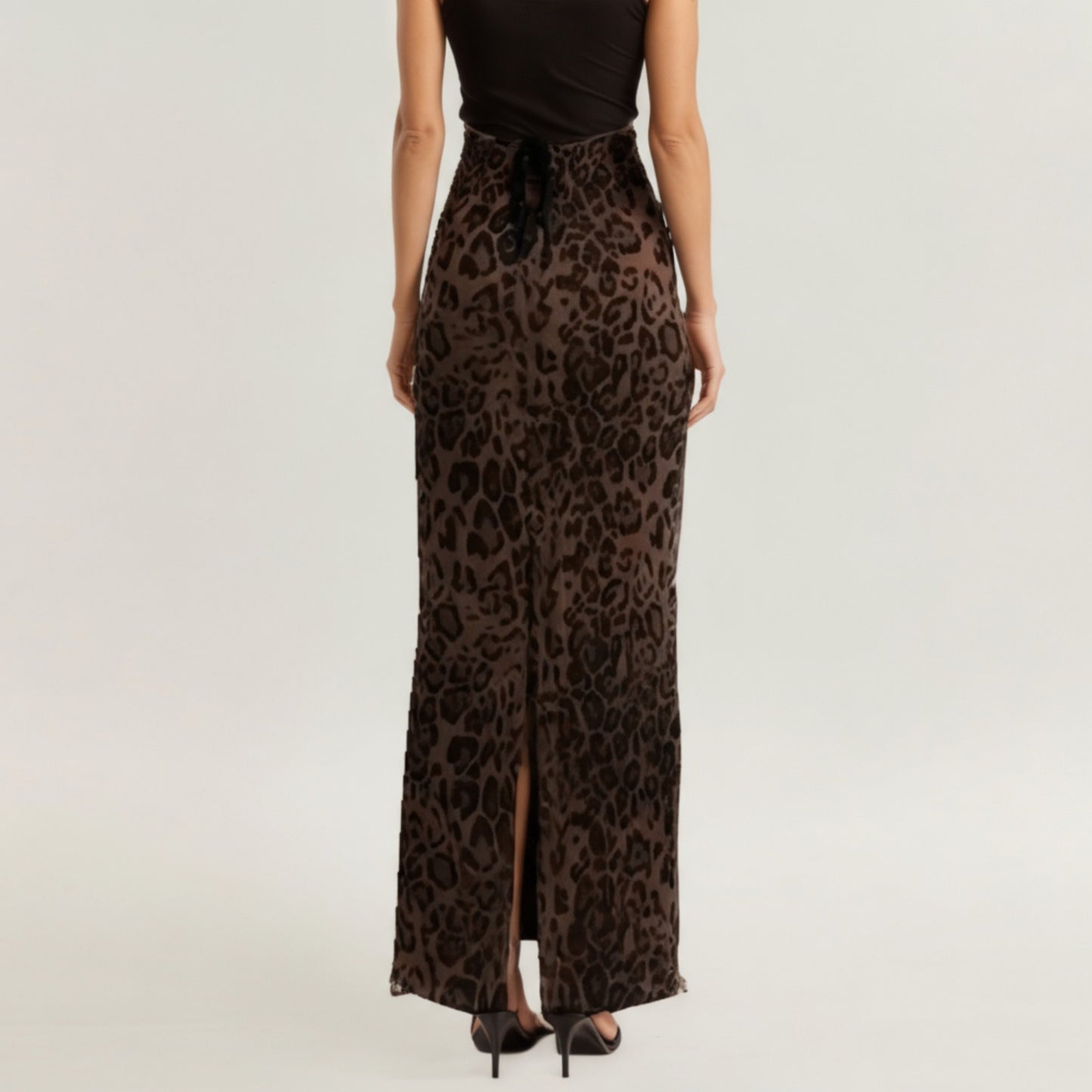 Leopard Print Maxi Skirt with Smooth Stretch Fabric, Soft Straight Silhouette and Clean High Waist Fit for Effortless Movement