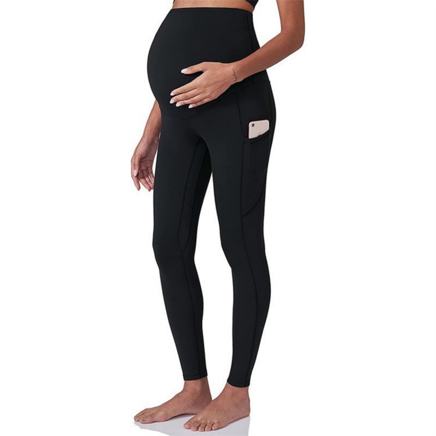 High Waist Maternity Leggings with Over Belly Panel and Side Utility Pockets for Supportive Stretch Comfort
