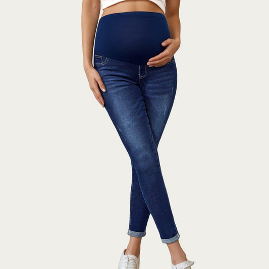 Soft Stretch Maternity Jeans with Full Belly Panel and Smooth Skinny Silhouette for Supportive Fit and Comfortable Daily Wear