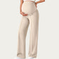 Soft Stretch Maternity Pants with Full Belly Panel and Front Seam Detailing for Smooth Support and Flattering Wide Leg Fit