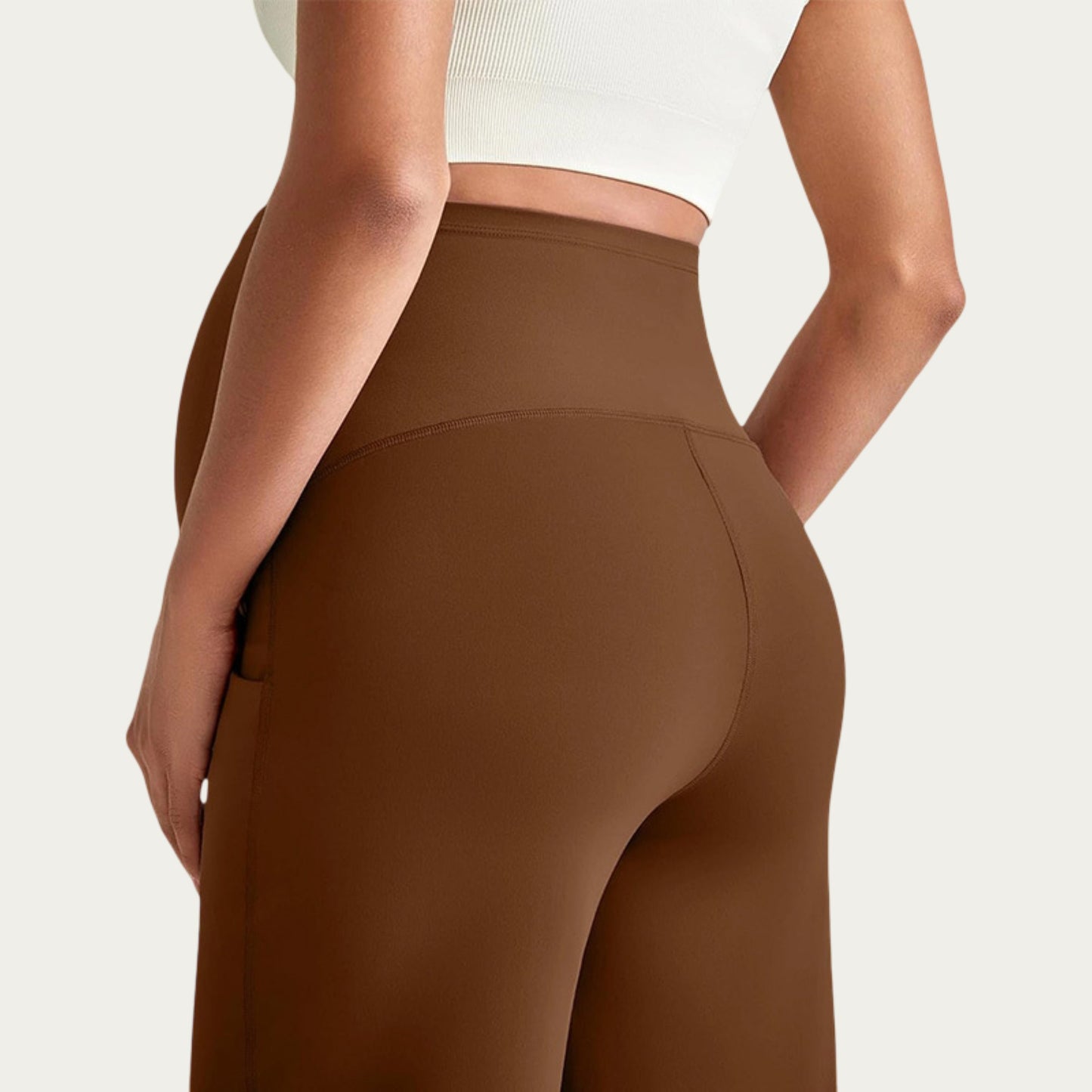 Soft Stretch Maternity Pants with Full Belly Panel and Front Seam Detailing for Smooth Support and Flattering Wide Leg Fit