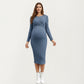 Ribbed Knit Maternity Dress with Long Sleeves and Front Twist Detail for Soft Stretch Comfort and a Smooth, Flattering Fit