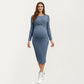 Ribbed Knit Maternity Dress with Long Sleeves and Front Twist Detail for Soft Stretch Comfort and a Smooth, Flattering Fit
