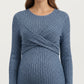 Ribbed Knit Maternity Dress with Long Sleeves and Front Twist Detail for Soft Stretch Comfort and a Smooth, Flattering Fit