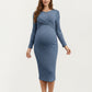 Ribbed Knit Maternity Dress with Long Sleeves and Front Twist Detail for Soft Stretch Comfort and a Smooth, Flattering Fit