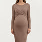 Ribbed Knit Maternity Dress with Long Sleeves and Front Twist Detail for Soft Stretch Comfort and a Smooth, Flattering Fit