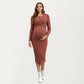 Ribbed Knit Maternity Dress with Long Sleeves and Front Twist Detail for Soft Stretch Comfort and a Smooth, Flattering Fit