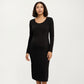 Ribbed Knit Maternity Dress with Long Sleeves, Scoop Neckline and Soft Stretch Fit Designed for a Smooth, Flattering Silhouette