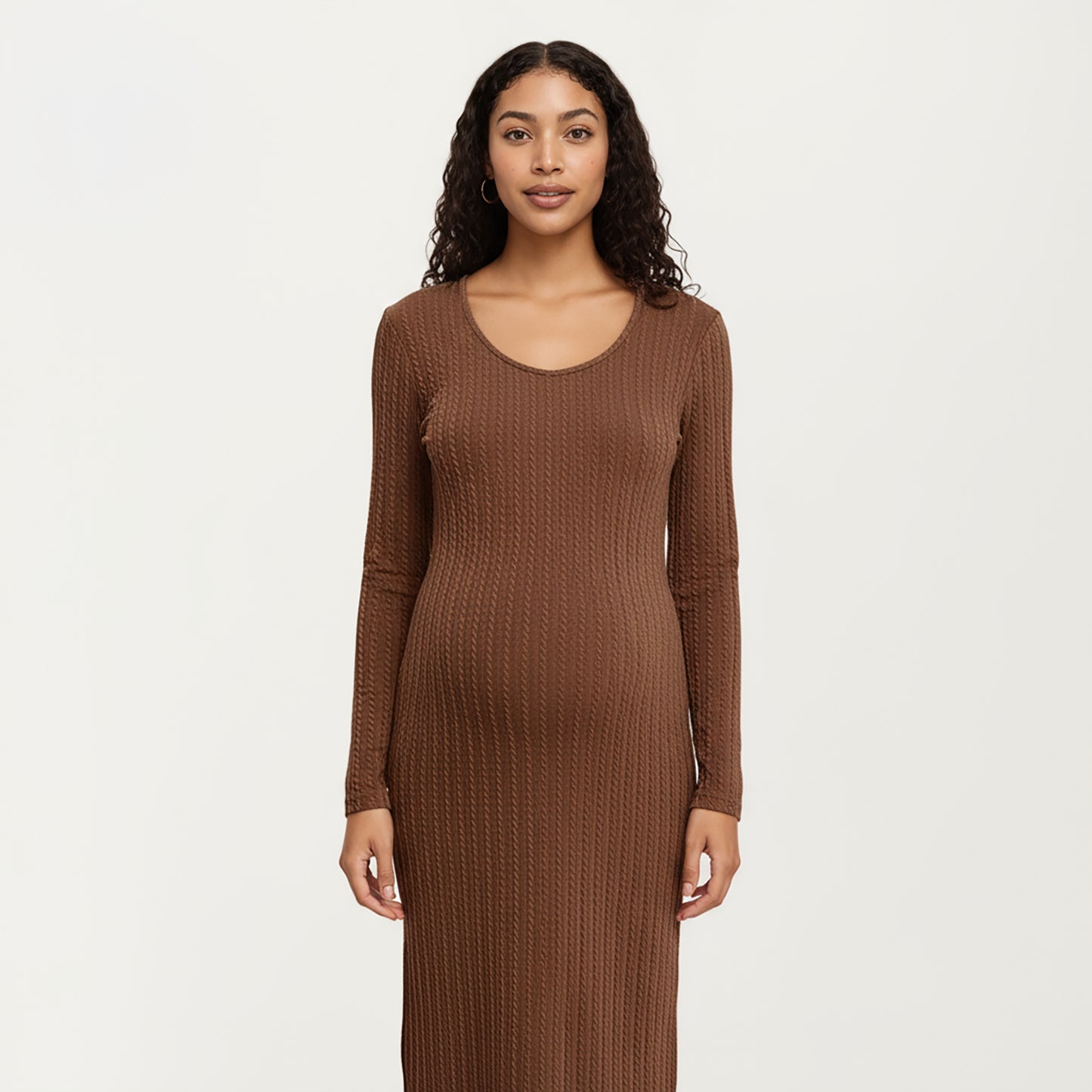Ribbed Knit Maternity Dress with Long Sleeves, Scoop Neckline and Soft Stretch Fit Designed for a Smooth, Flattering Silhouette