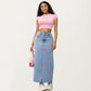 High Waist Denim Maxi Skirt with Embroidered Bow Details and Clean Straight Silhouette Featuring a Structured Waist and Smooth Finish
