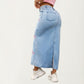 High Waist Denim Maxi Skirt with Embroidered Bow Details and Clean Straight Silhouette Featuring a Structured Waist and Smooth Finish