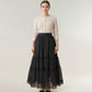 Tiered Mesh Maxi Skirt with Layered Sheer Panels and Flowing A-Line Silhouette