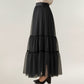 Tiered Mesh Maxi Skirt with Layered Sheer Panels and Flowing A-Line Silhouette
