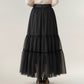 Tiered Mesh Maxi Skirt with Layered Sheer Panels and Flowing A-Line Silhouette