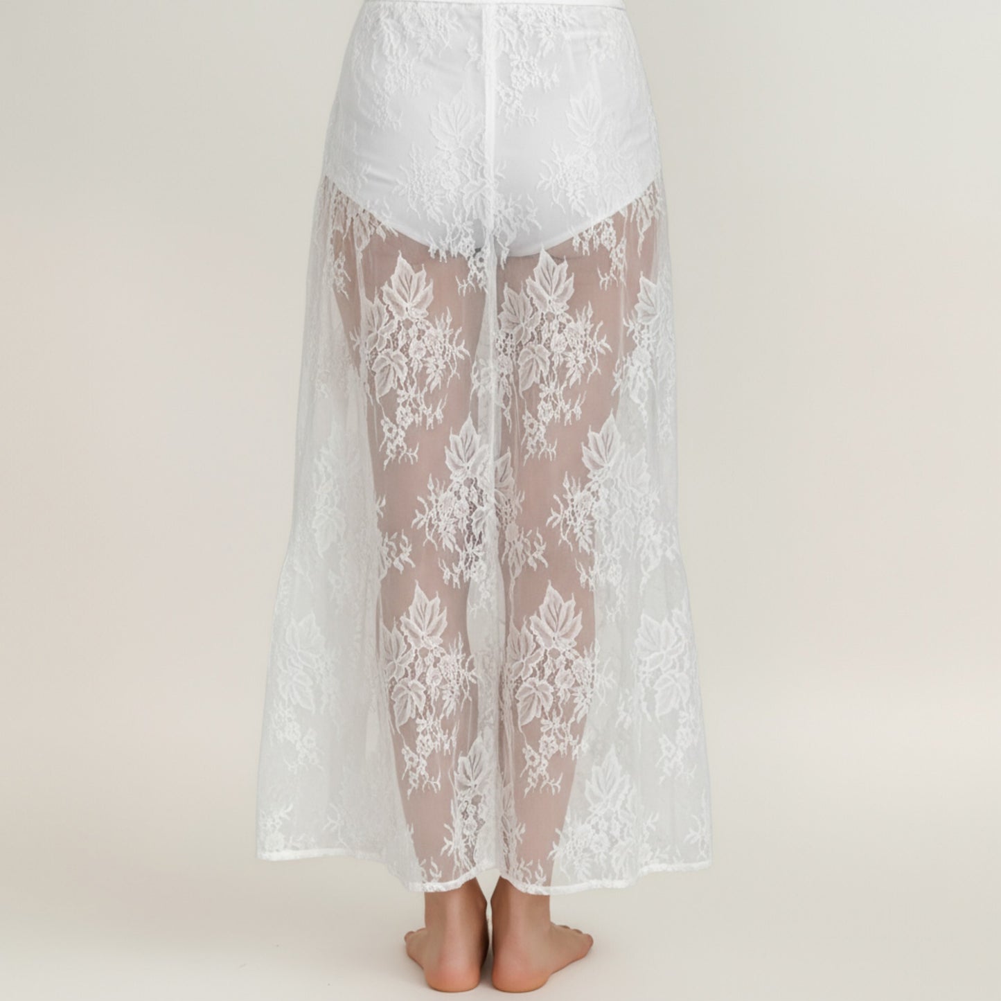 Floral Lace Midi Skirt with Sheer Embroidered Detail Soft Flowing Drape and Comfortable Waistband for Elegant Movement