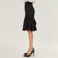 High Waist Midi Skirt with Soft Flowing Fabric, Curved Overlay Paneling and Flared Ruffle Hem for a Smooth, Elegant Silhouette