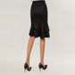 High Waist Midi Skirt with Soft Flowing Fabric, Curved Overlay Paneling and Flared Ruffle Hem for a Smooth, Elegant Silhouette