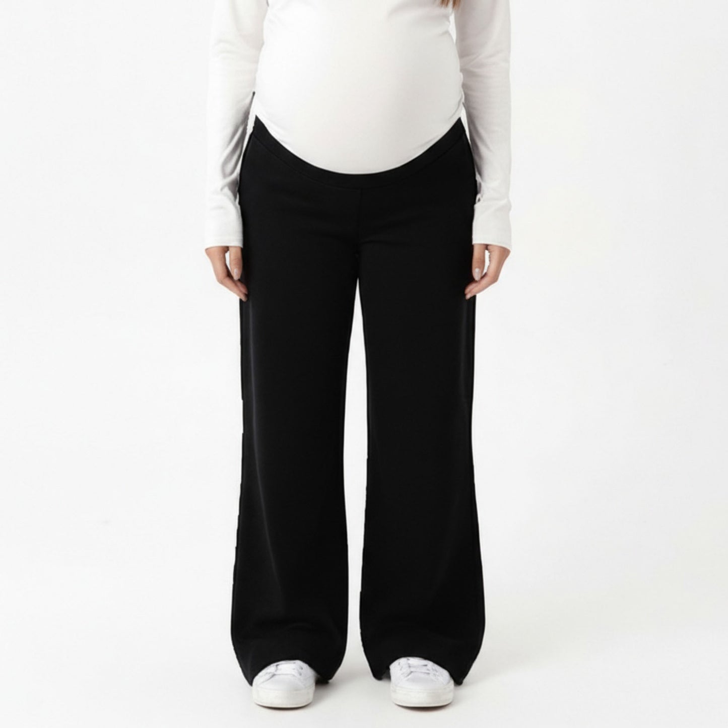 Maternity High Waist Flare Pants with Soft Stretch Fabric and Full Bump Panel for Supportive Comfortable Everyday Wear