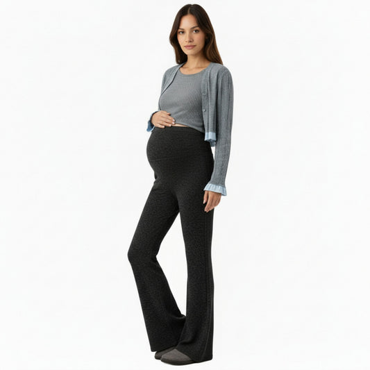 Maternity High Waist Flare Pants with Soft Stretch Fabric and Full Bump Panel for Supportive Comfortable Everyday Wear