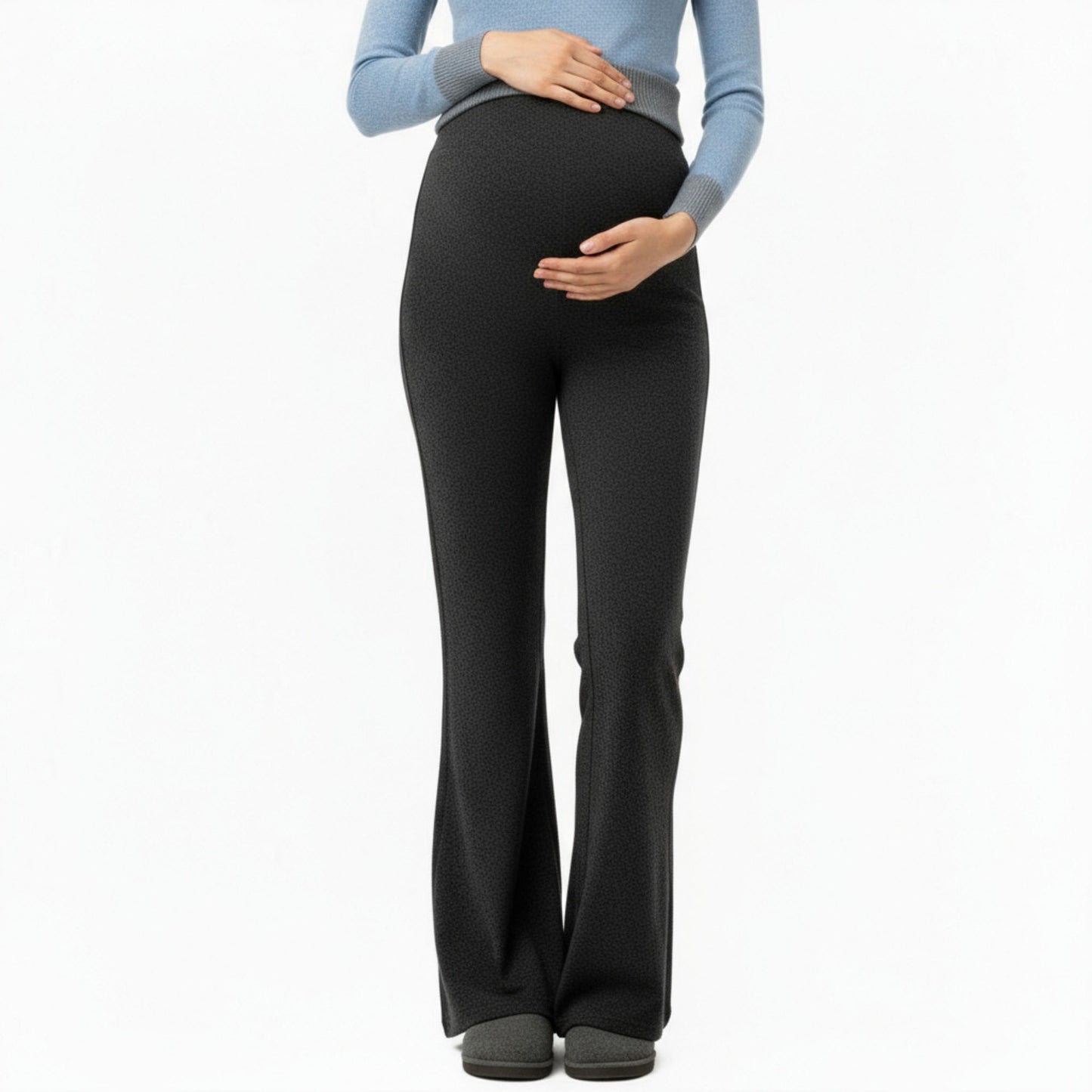 Maternity High Waist Flare Pants with Soft Stretch Fabric and Full Bump Panel for Supportive Comfortable Everyday Wear