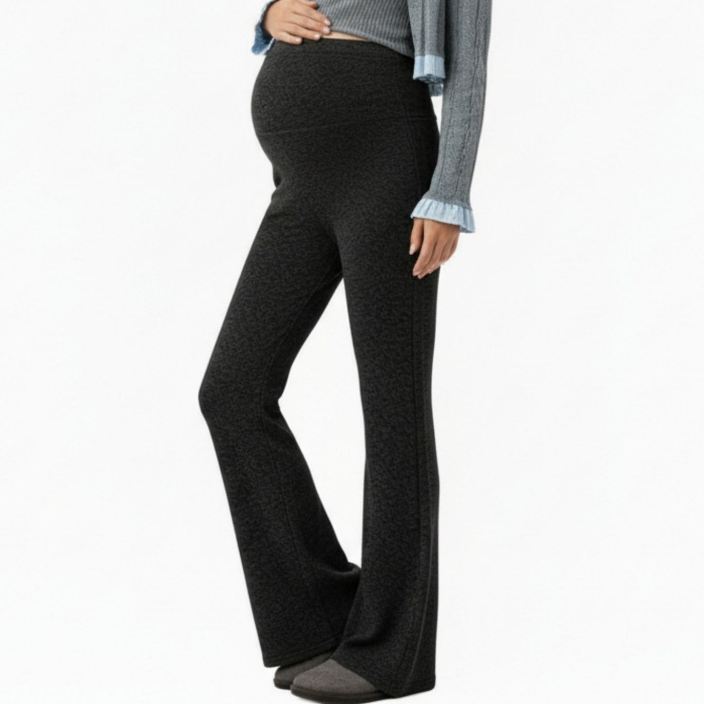 Maternity High Waist Flare Pants with Soft Stretch Fabric and Full Bump Panel for Supportive Comfortable Everyday Wear