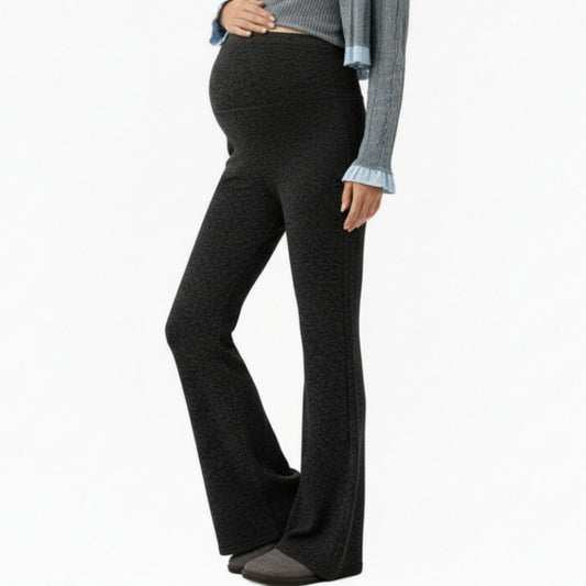 Maternity High Waist Flare Pants with Soft Stretch Fabric and Full Bump Panel for Supportive Comfortable Everyday Wear