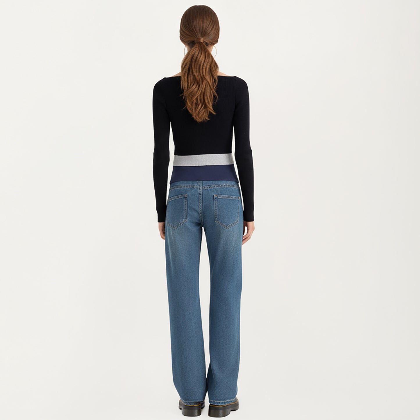 Maternity Full Panel Wide Leg Jeans with Supportive Stretch Waistband and Relaxed Straight Silhouette Featuring Classic Seam Details