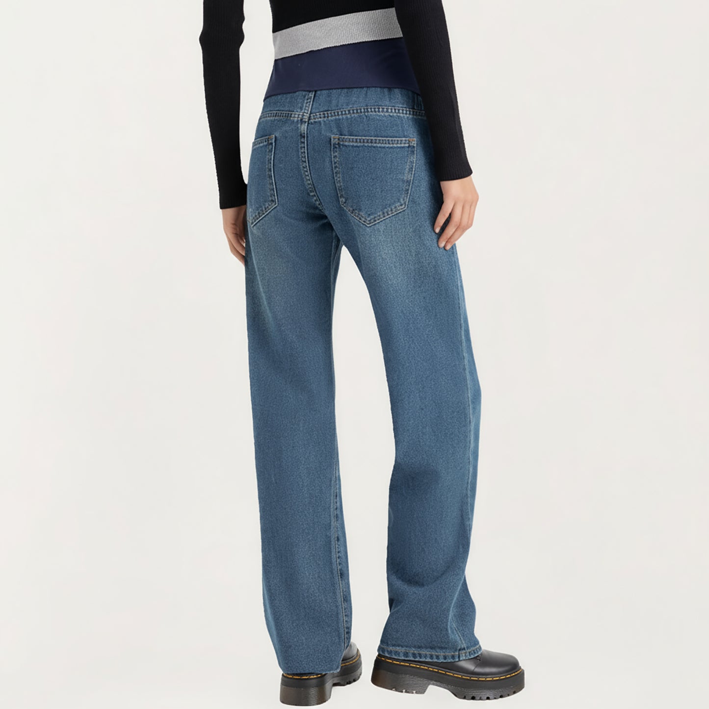 Maternity Full Panel Wide Leg Jeans with Supportive Stretch Waistband and Relaxed Straight Silhouette Featuring Classic Seam Details