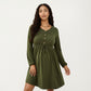 Maternity Dress with Long Sleeves Soft Stretch Fabric Button Front Accents and Adjustable Drawstring Empire Waist Silhouette