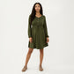 Maternity Dress with Long Sleeves Soft Stretch Fabric Button Front Accents and Adjustable Drawstring Empire Waist Silhouette