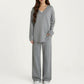 Maternity Relaxed Fit Long Sleeve V-Neck Top and Soft Wide-Leg Lounge Pants Set with Easy Stretch Fabric