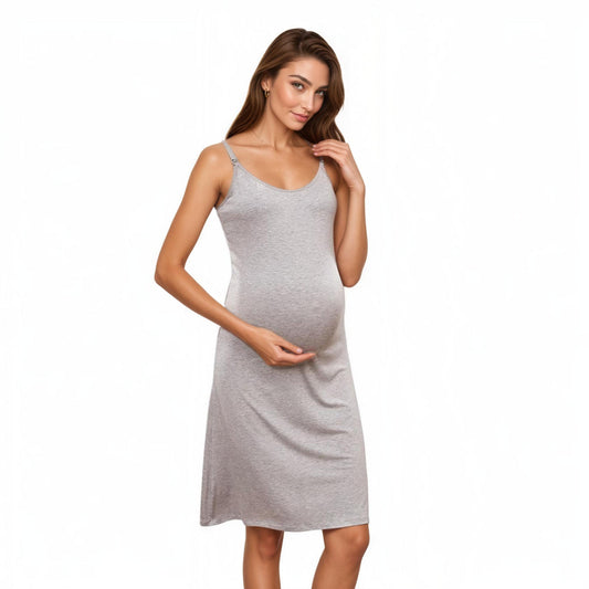 Maternity Sleeveless Scoop Neck Midi Dress with Soft Stretch Fabric and Adjustable Strap Clips