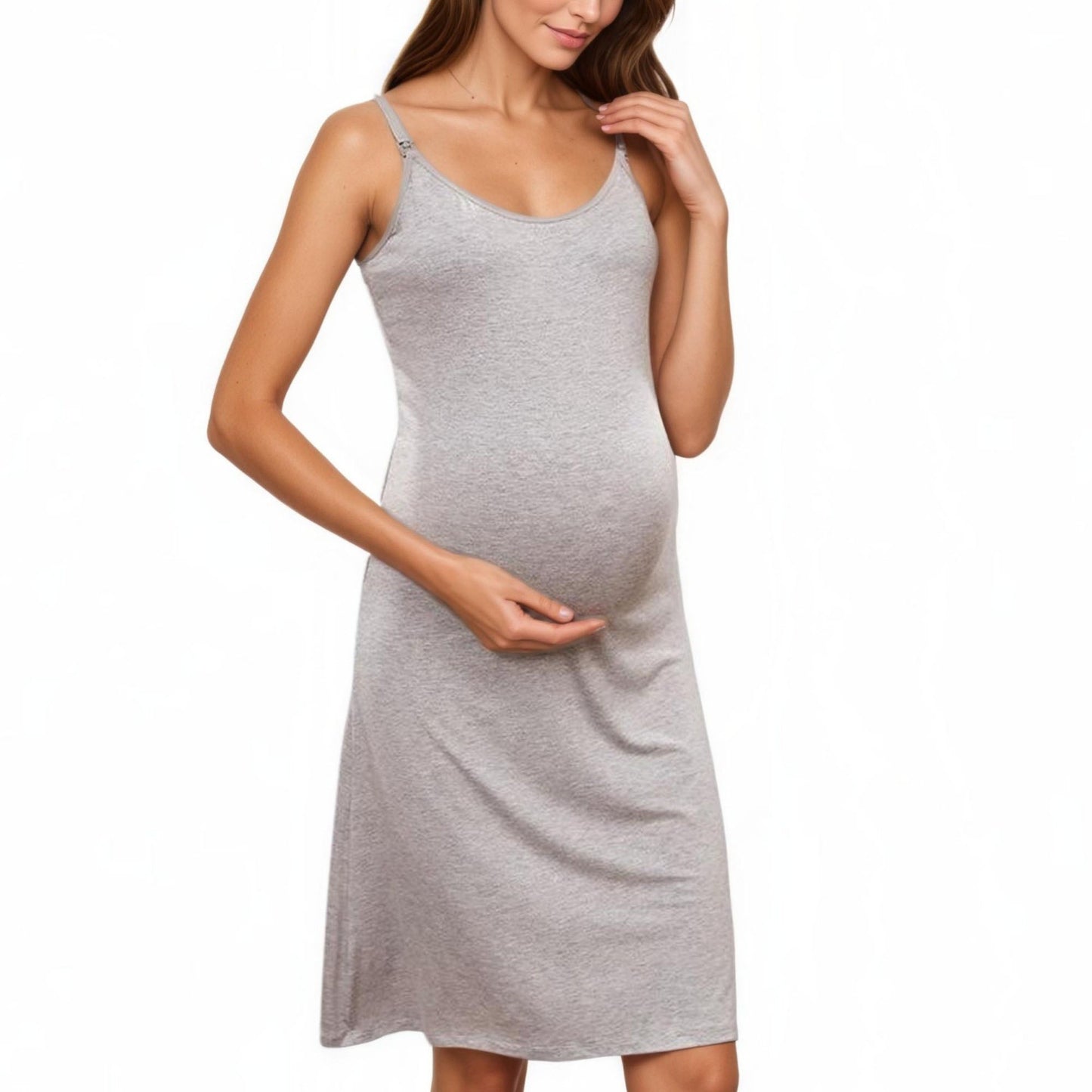Maternity Sleeveless Scoop Neck Midi Dress with Soft Stretch Fabric and Adjustable Strap Clips