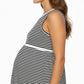 Maternity Sleeveless Stripe Midi Dress with Soft Stretch Knit Fabric and Flattering Empire Waist