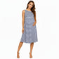 Maternity Sleeveless Stripe Midi Dress with Soft Stretch Knit Fabric and Flattering Empire Waist