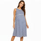 Maternity Sleeveless Stripe Midi Dress with Soft Stretch Knit Fabric and Flattering Empire Waist