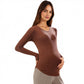 Maternity Long Sleeve Stretch Knit Top with Soft Seamless Fit and Gentle Belly-Shaping Silhouette