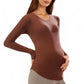 Maternity Long Sleeve Stretch Knit Top with Soft Seamless Fit and Gentle Belly-Shaping Silhouette