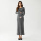 Ribbed Knit Maternity Maxi Dress with Long Sleeves Soft Stretch Fabric and Flattering Button Front Detail