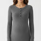 Ribbed Knit Maternity Maxi Dress with Long Sleeves Soft Stretch Fabric and Flattering Button Front Detail