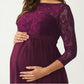 Lace Bodice Maternity Maxi Dress with Sheer Three-Quarter Sleeves and Soft Flowing Skirt for Elegant Comfort