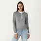 Long Sleeve Knit Top with Lace Trim Collar and Button Front Detail