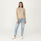 Long Sleeve Knit Top with Lace Trim Collar and Button Front Detail