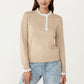 Long Sleeve Knit Top with Lace Trim Collar and Button Front Detail