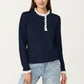 Long Sleeve Knit Top with Lace Trim Collar and Button Front Detail